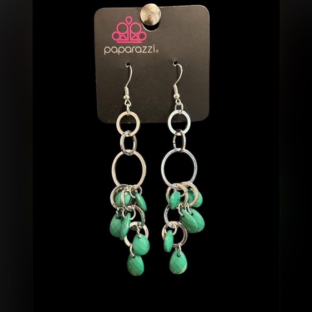 Paparazzi Silver and Green Earrings and Bracelet Set - Picture 5 of 5